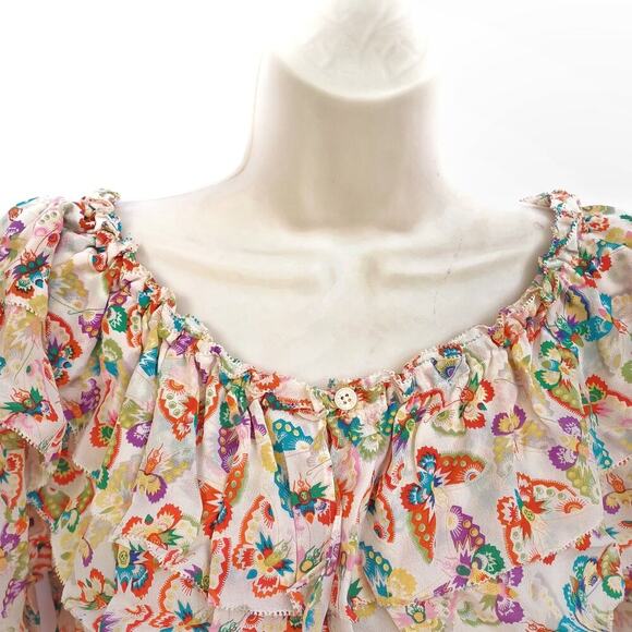 Zadig & Voltaire Butterfly Silk Blouse | Off Shoulder Ruffle Top Boho Romantic - Picture 9 of 16